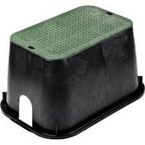 DESCRIPTION: (1) VALVE BOX BRAND/MODEL: RAIN BIRD #PVBMST INFORMATION: BLACK AND GREEN SIZE: 10" RETAIL$: $30.00 EA QTY: 1