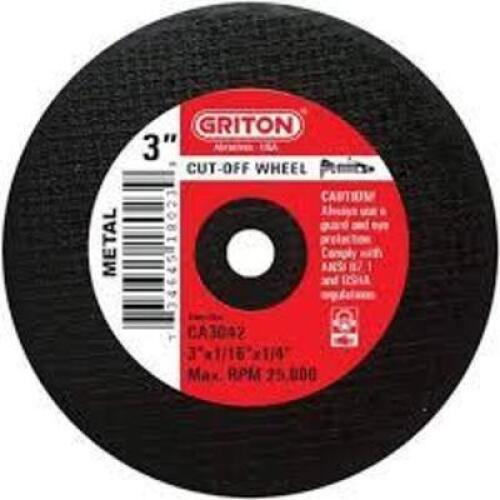 DESCRIPTION: (1) BOX OF (50) CUT OFF WHEEL BRAND/MODEL: GRITON #19302 SIZE: 4X1/32X1/4 RETAIL$: $44.93 EA QTY: 1