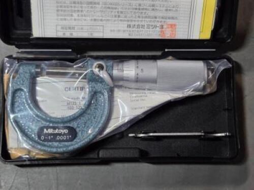 DESCRIPTION: (1) MECHANICAL OUTSIDE MICROMETER BRAND/MODEL: MITUTOYO 103-135 SIZE: 1" RANGE RETAIL$: $140.00 QTY: 1