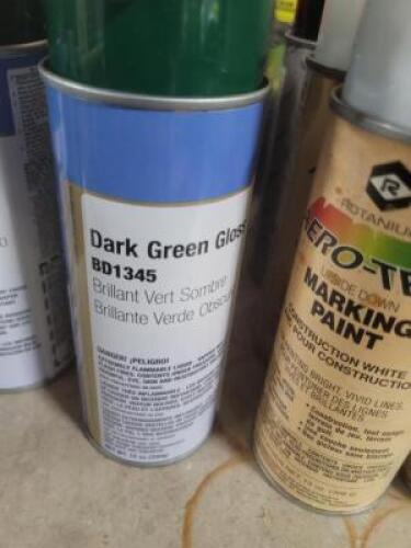 DESCRIPTION: (6) GLOSS SPRAY PAINT BRAND/MODEL: CLASS 3 SOLUTIONS BD1345 INFORMATION: DARK GREEN RETAIL$: $8.48 EA SIZE: 12 OZ QTY: 6