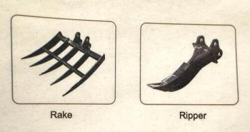 DESCRIPTION: MINI EXCAVATOR RAKE AND RIPPER SET BRAND/MODEL: LANTY INFORMATION: 25MM PIN RETAIL$: $850.00 QTY: 1