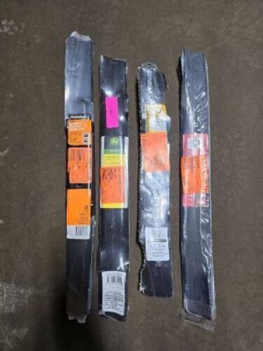 DESCRIPTION: (4) LAWN MOWER BLADES BRAND/MODEL: ASSORTED BRANDS AND SIZES MUST COME INSPECT QTY: 4