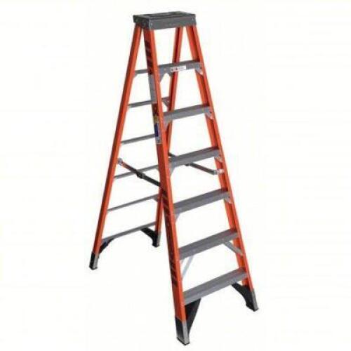 DESCRIPTION: (1) STEPLADDER BRAND/MODEL: WERNER #3AZX5 INFORMATION: ORANGE, 375 LB CAPACITY, 6 STEPS SIZE: 7 FT LADDER HT, 49 IN BASE SPREAD, 26 3/4 I