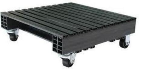 DESCRIPTION: (1) PALLET ON WHEELS BRAND/MODEL: US PALLETS INFORMATION: HEAVY DUTY PLASTIC, BLACK SIZE: 24" X 24 RETAIL$: $285.00 EA QTY: 1