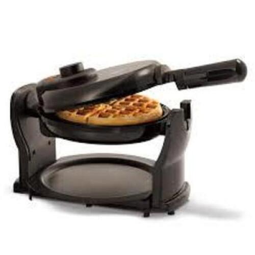 DESCRIPTION: (1) ROTATING BELGIAN WAFFLE MAKER BRAND/MODEL: KITCHENSMITH BY BELLA INFORMATION: BLACK SIZE: 4 SQUARE WAFFLE RETAIL$: $25.90 EA QTY: 1