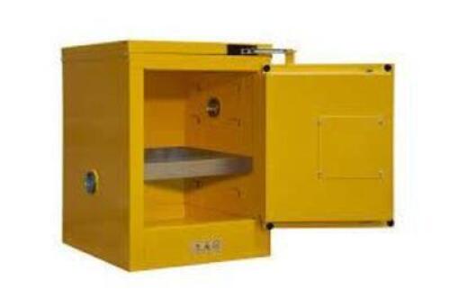 DESCRIPTION: (1) FLAMMABLE STORAGE CABINETBRAND/MODEL: DURHAM #1004S-50INFORMATION: YELLOWSIZE: 4 GALLON CAPACITY,&nbsp;17 1/2 in x 18 1/4 in x 23 1/4 inRETAIL$: $718.00 EAQTY: 1