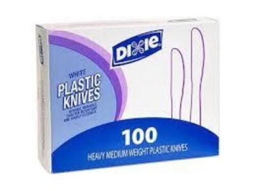 DESCRIPTION: (20) BOXES OF (100) PLASTIC BUTTER KNIVES BRAND/MODEL: DIXIE #KM207 INFORMATION: WHITE, GRAB 'N GO, MEDIUM-WEIGHT RETAIL$: $4.68 EA QTY: