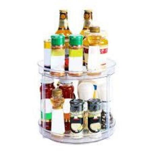 DESCRIPTION: (3) MULTI-FUNCTION ROTATING RACK INFORMATION: TRANSPARENT SIZE: 2 TIER RETAIL$: $25.17 EA QTY: 3