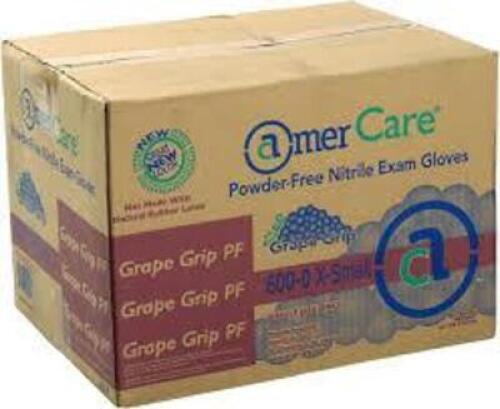 DESCRIPTION: (10) BOXES OF (100) POWDER FREE NITRILE EXAM GLOVES BRAND/MODEL: GRAPE GRIP AMERCARE INFORMATION: 600-3 SIZE: LARGE RETAIL$: $22.00 EA QT
