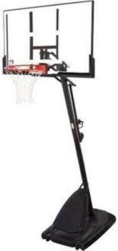 DESCRIPTION: (1) POLYCARBONATE ADJUSTABLE BASKETBALL RIM BRAND/MODEL: SPALDING # 6A088T SIZE: 54" RETAIL$: $300.00 EA QTY: 1