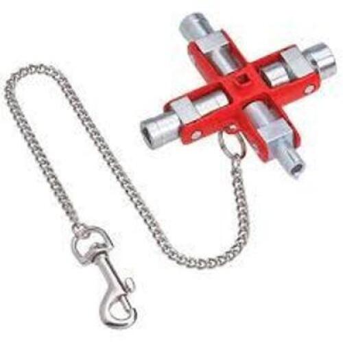 DESCRIPTION: (1) UNIVERSAL CONTROL CABINET KEY BRAND/MODEL: KNIPEX #00 11 06 INFORMATION: RED, ZINC SIZE: FOUR SIZES, 3 1/2 IN SIZE, T, 3 1/2 IN RETAI