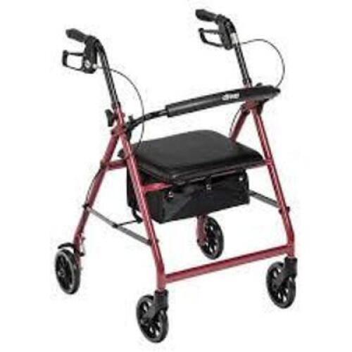 DESCRIPTION: (1) ROLLATOR WITH PADDED SEAT BRAND/MODEL: MEDLINE #R726RD INFORMATION: ALUMINUM, 4 WHEELS, LOOP LOCKS SIZE: 6" WHEELS RETAIL$: $123.99 E