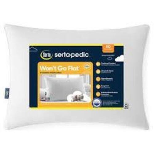 DESCRIPTION: (2) SERTAPEDIC PILLOWS BRAND/MODEL: SERTA INFORMATION: WON'T GO FLAT SIZE: STANDARD / QUEEN RETAIL$: $27.01 EA QTY: 2