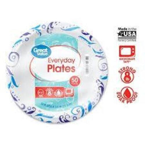 DESCRIPTION: (3) PACKS OF (200) PAPER PLATES BRAND/MODEL: GREAT VALUE INFORMATION: STRONG, SOAK PROOF SIZE: 8-1/2" RETAIL$: $14.50 EA QTY: 3