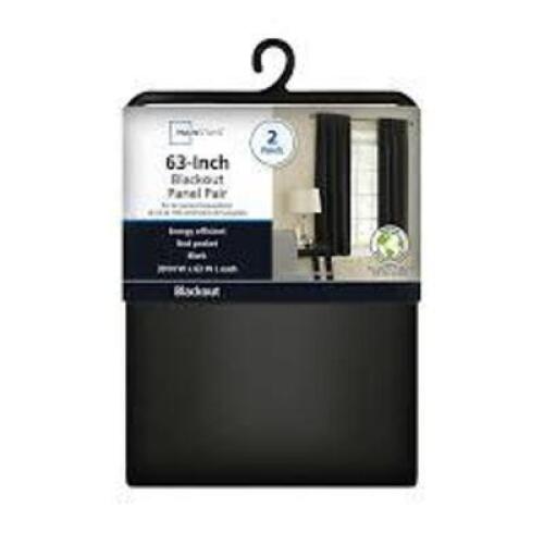 DESCRIPTION: (3) PACKS OF (2) BLACK OUT CURTAIN PANELS BRAND/MODEL: MAINSTAYS INFORMATION: BLACK SIZE: 63" RETAIL$: $19.98 EA QTY: 3