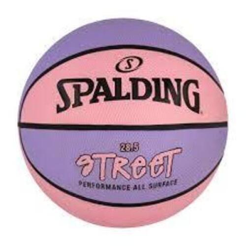 DESCRIPTION: (1) BASKETBALL BRAND/MODEL: SPALDING STREET INFORMATION: PINK AND PURPLE SIZE: 28.5 RETAIL$: $18.39 EA QTY: 1
