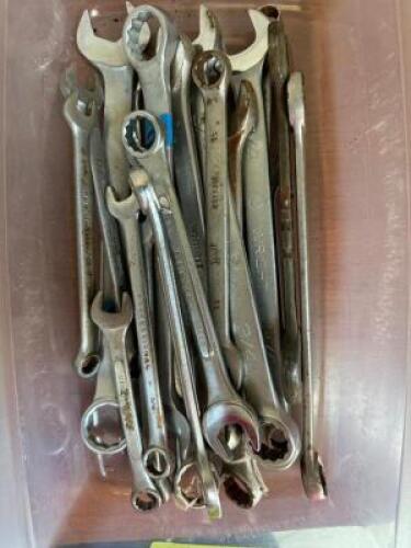 BIN OF ASSORTED WRENCHES