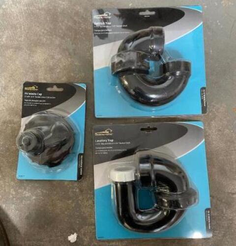LARGE BOX OF ASSORTED PLUMBING PIECES AS SHOWN