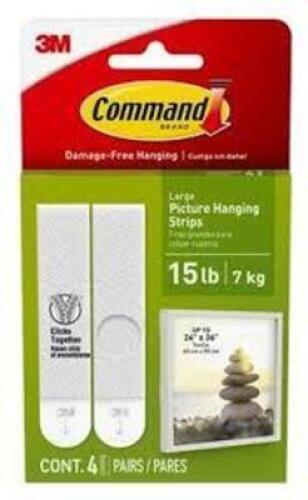 DESCRIPTION: (2) BOXES OF (24) PICTURE HANGING STRIPS BRAND/MODEL: COMMAND/17206-ES INFORMATION: 4-PAIR/WHITE SIZE: .6"L X 3.88"W X 6.75"H RETAIL$: $9