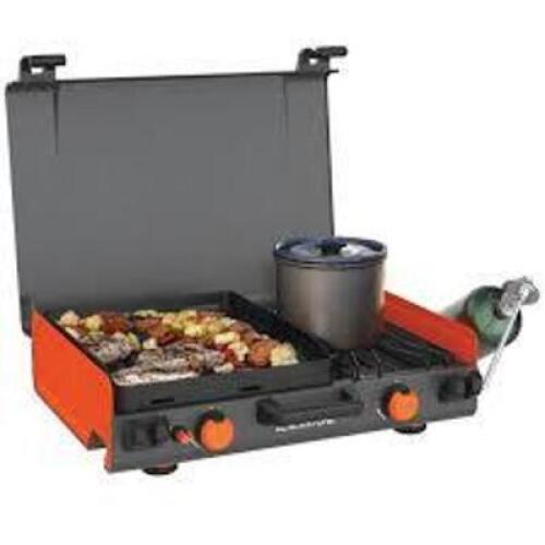 DESCRIPTION: (!) CAMP GRIDDLE WITH SIDE BURNER BRAND/MODEL: BLACKSTONE INFORMATION: 14" RETAIL$: $139.00 EA QTY: 1