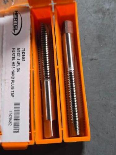 DESCRIPTION: (6) HSS STRAIGHT FLUTE HAND TAPS BRAND/MODEL: HERTEL 77429462 SIZE: M10x1.50 RETAIL$: $91.56 QTY: 6
