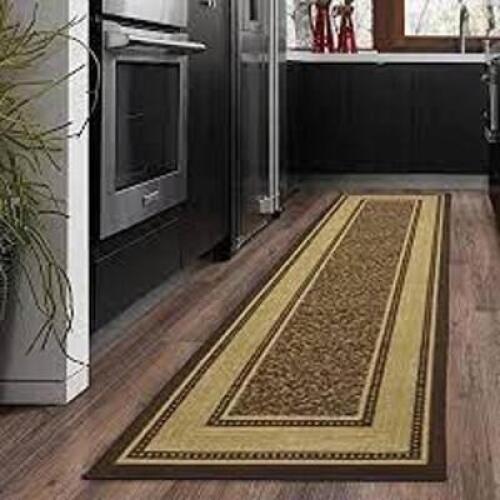 OTTOMANSON Ottohome Collection Brown Bordered Design 2 ft. 7 in. x 10 ft. Runner