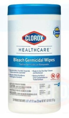 DESCRIPTION: (6) BAGS GERMICIDAL DISINFECTING WIPES BRAND/MODEL: CLOROX/4XKR8 INFORMATION: 110 WIPES PER BAG SIZE: 12" X 12" SHEET SIZE RETAIL$: $150.