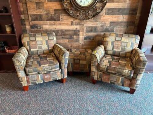 (2) - MATCHING ARM CHAIRS WITH OTTOMAN