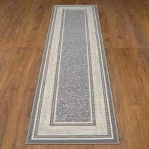 OTTOMANSON Ottohome Collection 2 ft. x 7 ft. Contemporary Bordered Gray Runner Rug with Non-Slip Rubber Back
