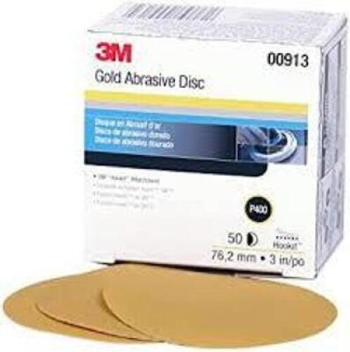 DESCRIPTION: (2) BOXES OF (50) GOLD ABRASIVE DISC BRAND/MODEL: 3M #00913 INFORMATION: GOLD SIZE: 3" RETAIL$: $29.95 EA QTY: 2