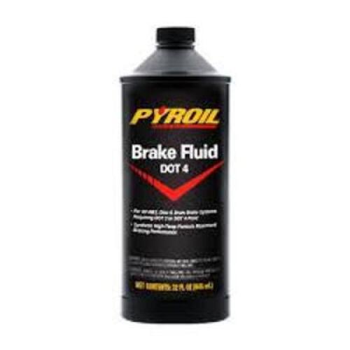 DESCRIPTION: (6) BOTTLES OF BRAKE FLUID BRAND/MODEL: PYROIL # 4NPR5 SIZE: 32 FL OZ RETAIL$: $13.08 EA QTY: 6