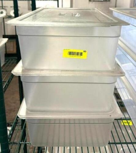 DESCRIPTION: (3) FULL SIZE PLASTIC PANS WITH LIDS QTY: 3