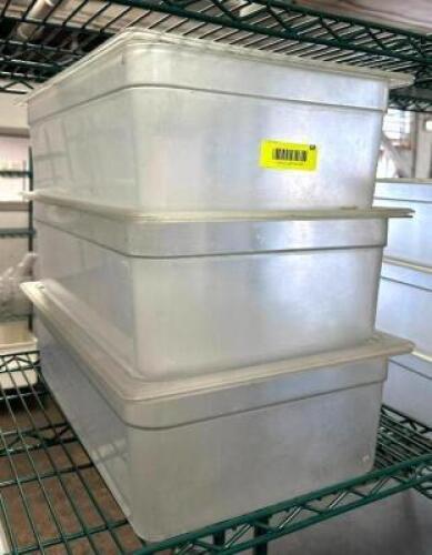 DESCRIPTION: (3) FULL SIZE PLASTIC PANS WITH LIDS QTY: 3