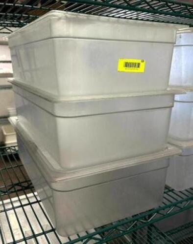 DESCRIPTION: (3) FULL SIZE PLASTIC PANS WITH LIDS QTY: 3