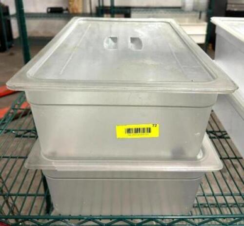 DESCRIPTION: (2) FULL SIZE PLASTIC PANS WITH LIDS QTY: 2
