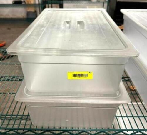 DESCRIPTION: (2) FULL SIZE PLASTIC PANS WITH LIDS QTY: 2