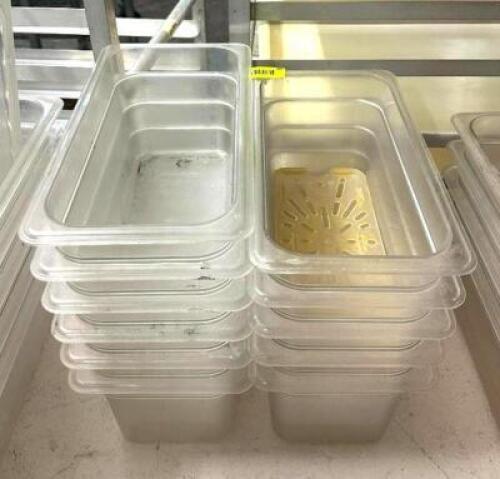 DESCRIPTION: (11) 1/3 SIZE PLASTIC PANS QTY: 11