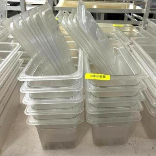 DESCRIPTION: (10) 1/3 SIZE PLASTIC PANS WITH LIDS QTY: 10