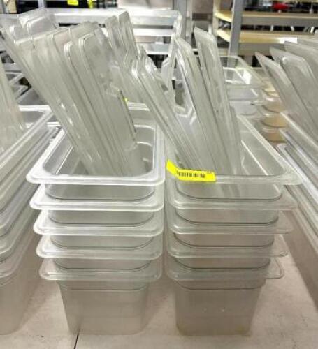 DESCRIPTION: (10) 1/3 SIZE PLASTIC PANS WITH LIDS QTY: 10