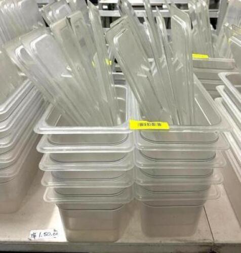DESCRIPTION: (10) 1/3 SIZE PLASTIC PANS WITH LIDS QTY: 10