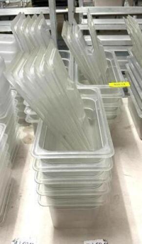 DESCRIPTION: (15) 1/3 SIZE PLASTIC PANS WITH LIDS QTY: 15