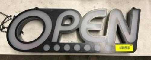 DESCRIPTION: LED OPEN SIGN INFORMATION: NO POWER CORD QTY: 1