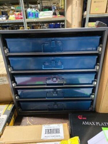 DESCRIPTION: (1) STORAGE BOX WITH SLIDING DRAWERS BRAND/MODEL: DURHAM INFORMATION: STEEL, GRAY, JUST DRAWERS, NO BOXES INCLUDED SIZE: 6 DRAWER RETAIL$