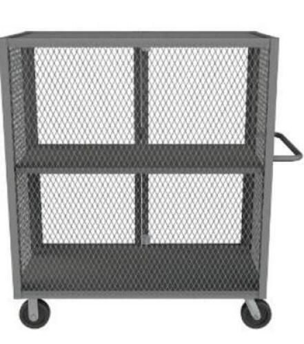 DESCRIPTION: (1) DUAL-LATCH WELDED MESH SECURITY CART WITH ADJUSTABLE SHELVES BRAND/MODEL: DURHAM MFG INFORMATION: GRAY, STEEL SIZE: HEIGHT: 56 &frac12;&rdquo; WID