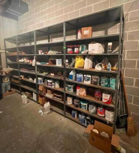 LARGE SHELVING 4 PC. SHELVING UNIT WITH ASSORTED CONTENTS