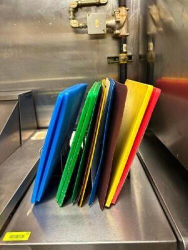 ASSORTED CUTTING BOARDS WITH RACK