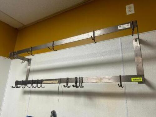 STAINLESS STEEL 60" 20 HOOK DOUBLE BAR WALL MOUNTED POT RACK