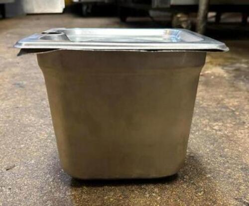 (6)- 1/6TH SIZE STAINLESS INSERTS WITH LIDS
