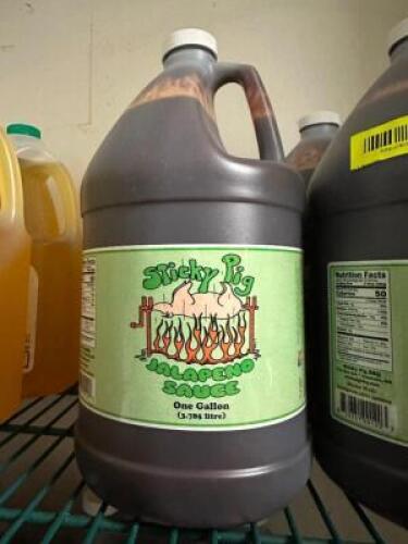 (6)- GALLONS OF STICKY PIG JALAPENO SAUCE