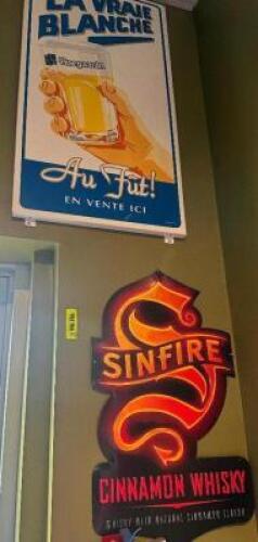 (2) ASSORTED BAR SIGNS. SUNFIRE WHISKEY AND LA VRAIRE BLANCHE